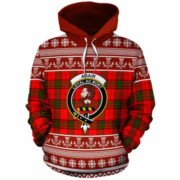 Adair Clan Tartan Christmas Cotton Hoodie with Family Crest