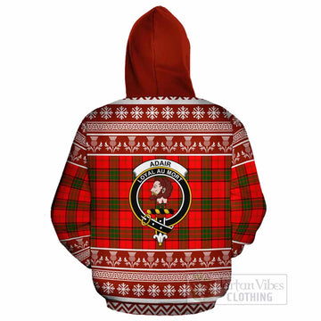 Adair Clan Tartan Christmas Cotton Hoodie with Family Crest