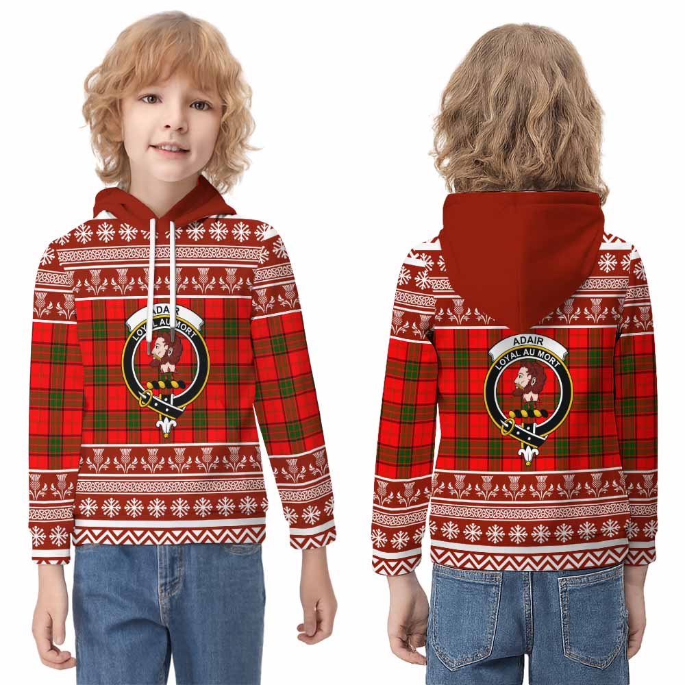 Adair Clan Tartan Christmas Kid Hoodie with Family Crest - Tartan Vibes Clothing
