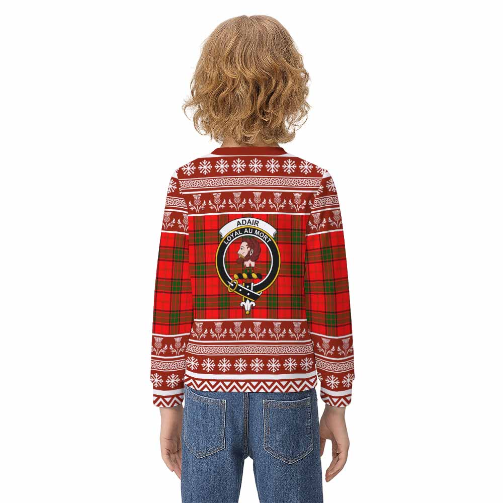 Adair Clan Tartan Christmas Kid Ugly Sweatshirt with Family Crest - Tartan Vibes Clothing