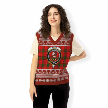 Adair Clan Tartan Christmas Knitted V-Neck Vest with Family Crest