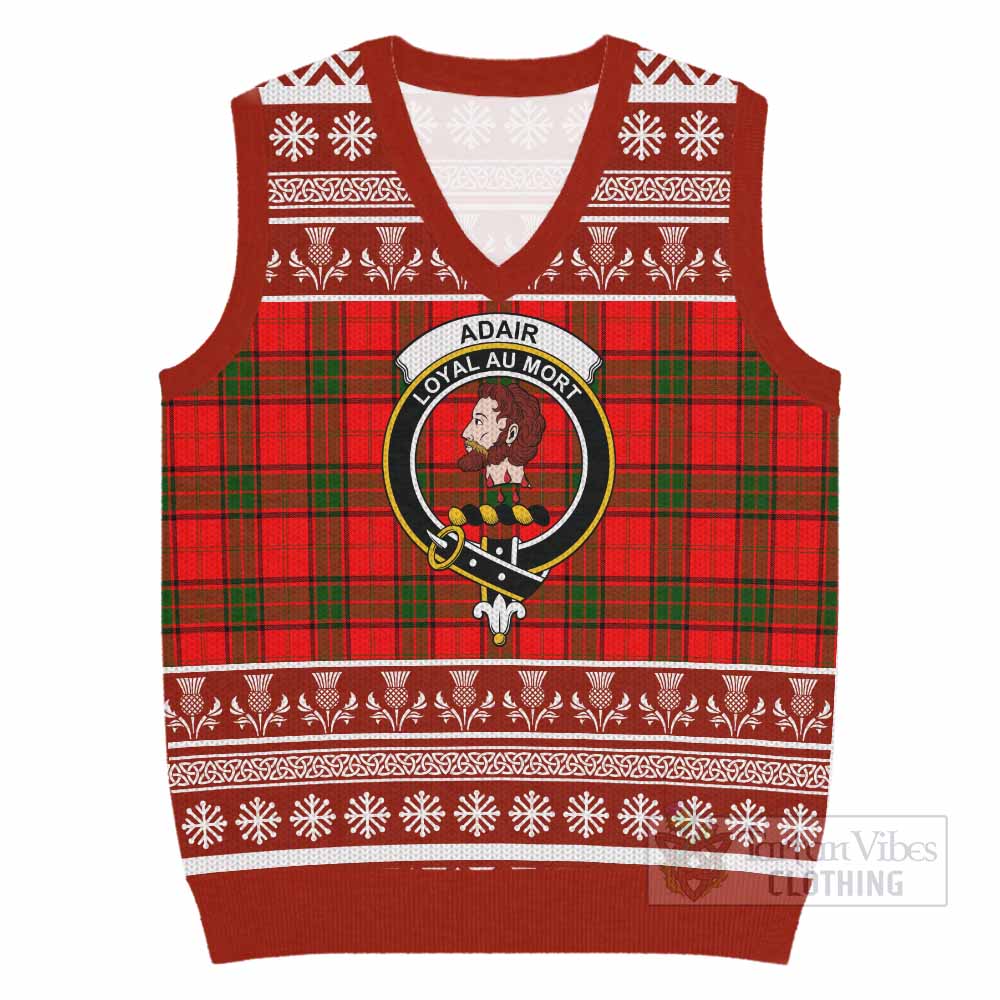 Adair Clan Tartan Christmas Knitted V-Neck Vest with Family Crest - Tartan Vibes Clothing