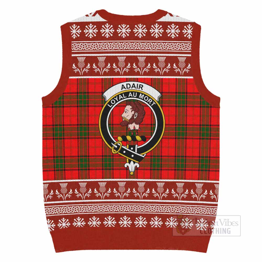 Adair Clan Tartan Christmas Knitted V-Neck Vest with Family Crest - Tartan Vibes Clothing