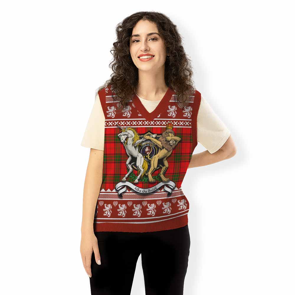Adair Clan Tartan Crest Christmas Knitted V-Neck Vest Coat of Arms Funny Style - Tartan Vibes Clothing