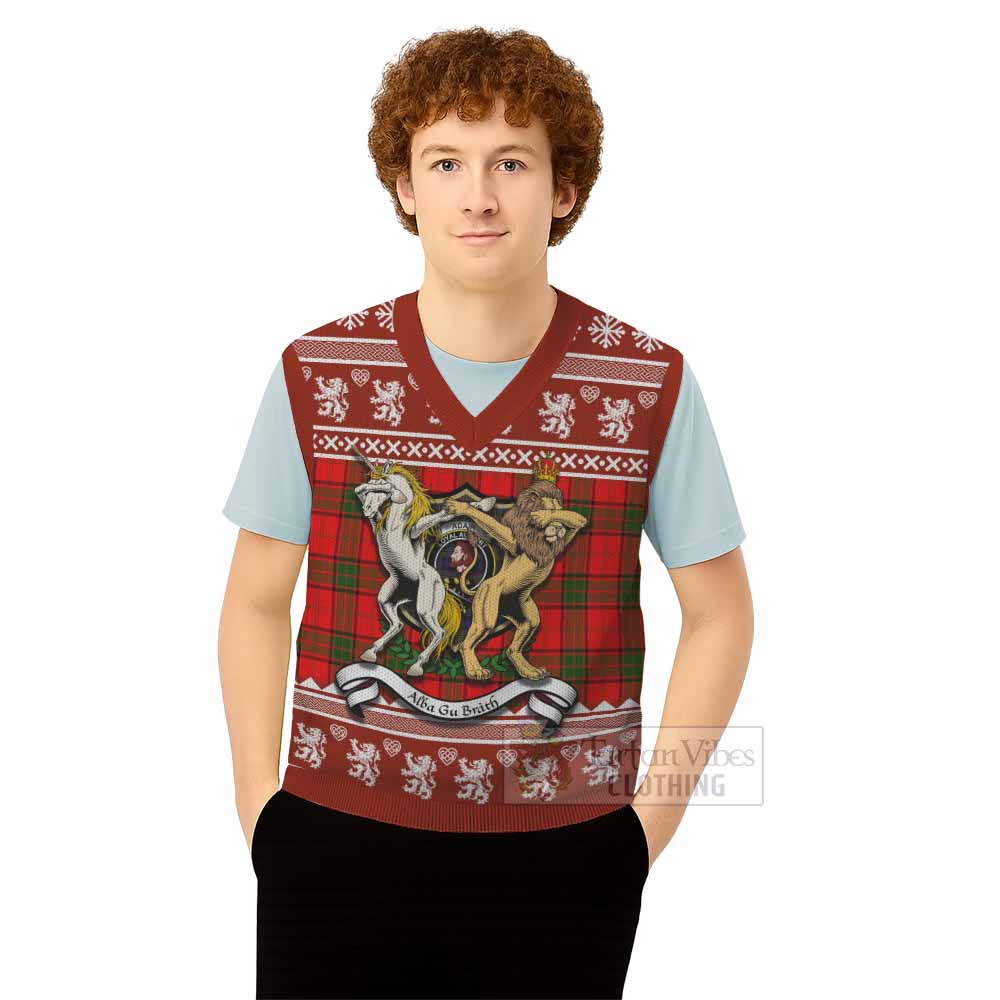 Adair Clan Tartan Crest Christmas Knitted V-Neck Vest Coat of Arms Funny Style - Tartan Vibes Clothing