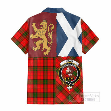 Adair Crest Tartan Cotton Hawaiian Shirt with Lion Rampant Saltire Style - Tartan Vibes Clothing