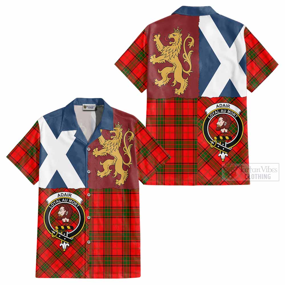 Adair Crest Tartan Cotton Hawaiian Shirt with Lion Rampant Saltire Style - Tartan Vibes Clothing
