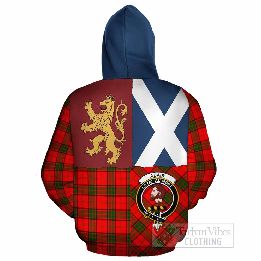 Adair Crest Tartan Cotton Hoodie with Lion Rampant Saltire Style - Tartan Vibes Clothing