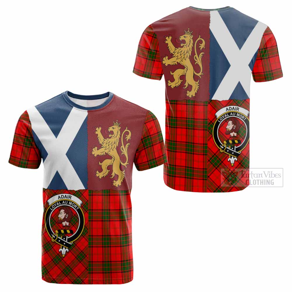 Adair Crest Tartan Cotton T-shirt with Lion Rampant Saltire Style - Tartan Vibes Clothing
