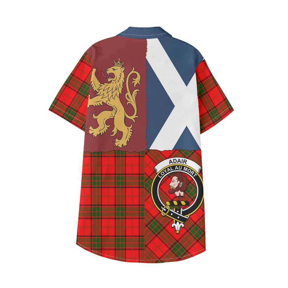 Adair Crest Tartan Kid Hawaiian Shirt with Lion Rampant Saltire Style - Tartan Vibes Clothing