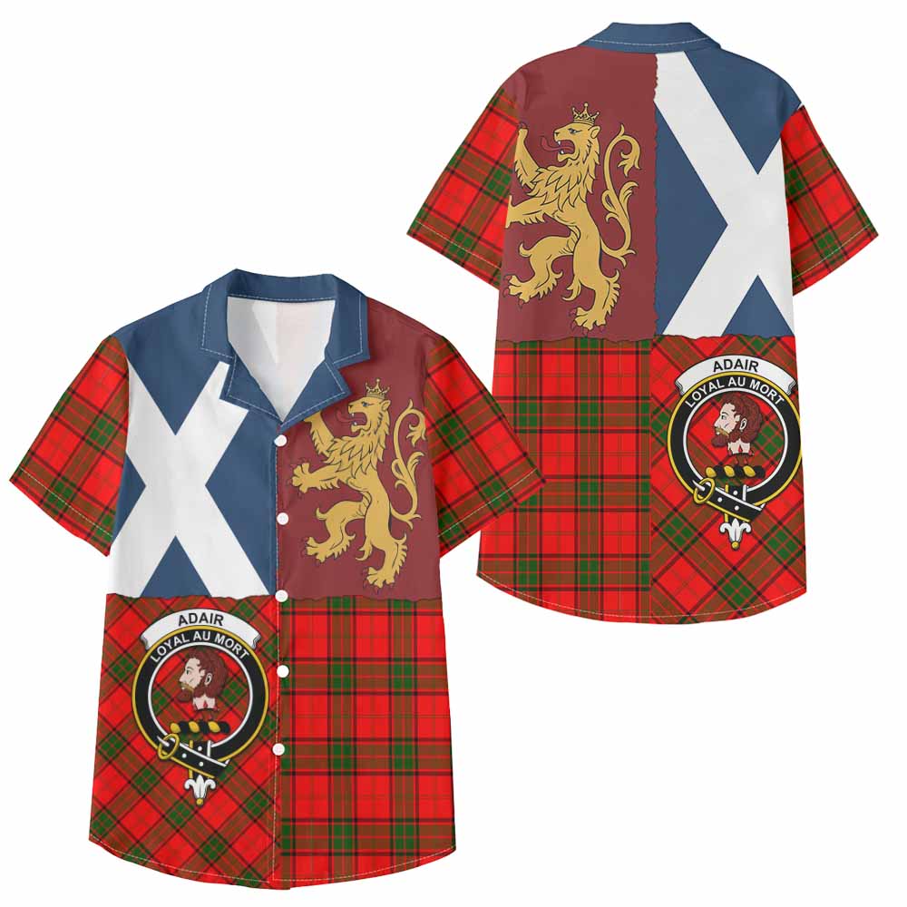 Adair Crest Tartan Kid Hawaiian Shirt with Lion Rampant Saltire Style - Tartan Vibes Clothing