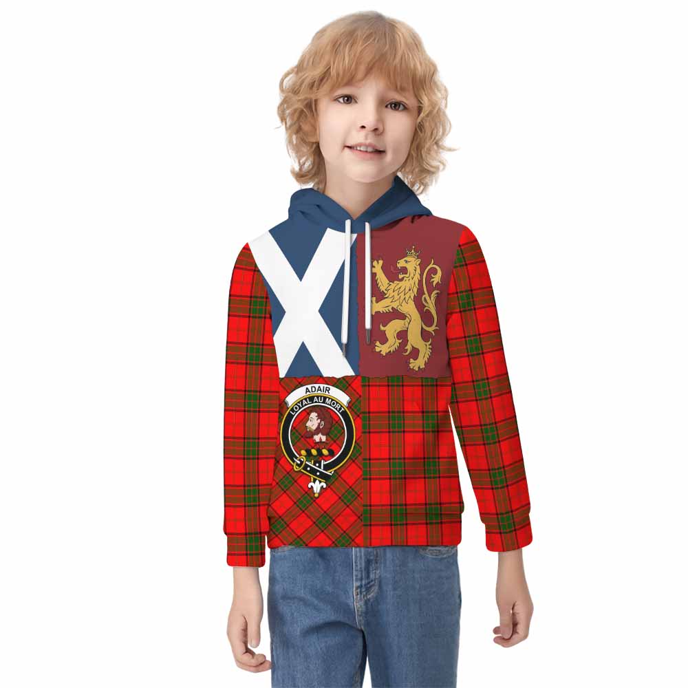 Adair Crest Tartan Kid Hoodie with Lion Rampant Saltire Style - Tartan Vibes Clothing