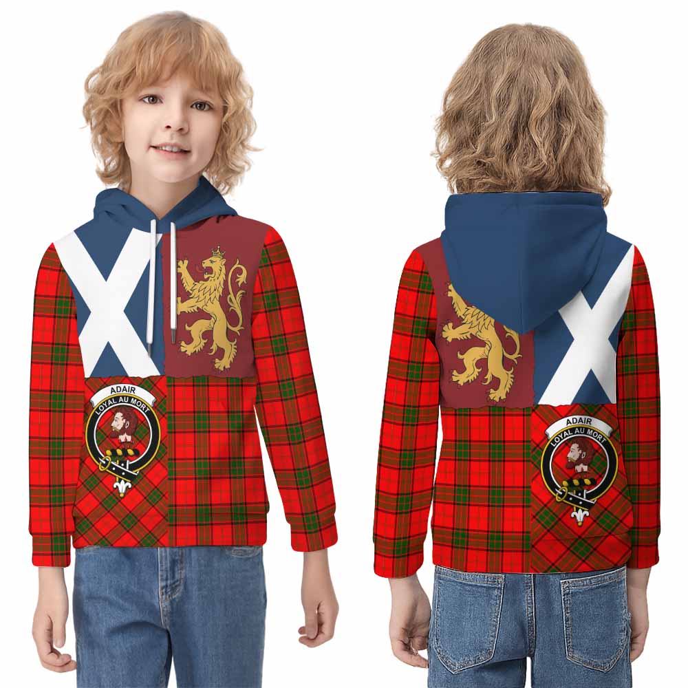 Adair Crest Tartan Kid Hoodie with Lion Rampant Saltire Style - Tartan Vibes Clothing