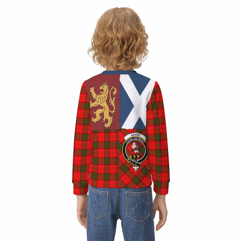 Adair Crest Tartan Kid Knitted Sweatshirt with Lion Rampant Saltire Style - Tartan Vibes Clothing