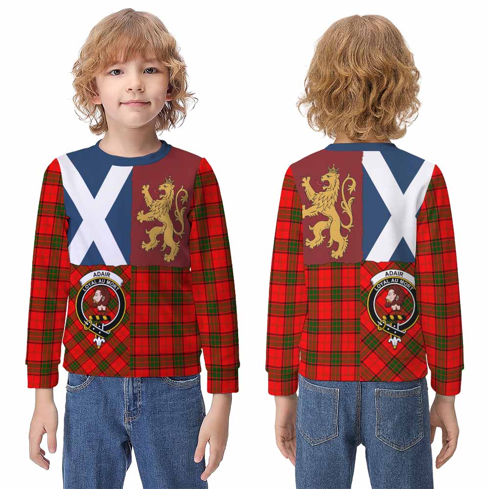 Adair Crest Tartan Kid Knitted Sweatshirt with Lion Rampant Saltire Style - Tartan Vibes Clothing