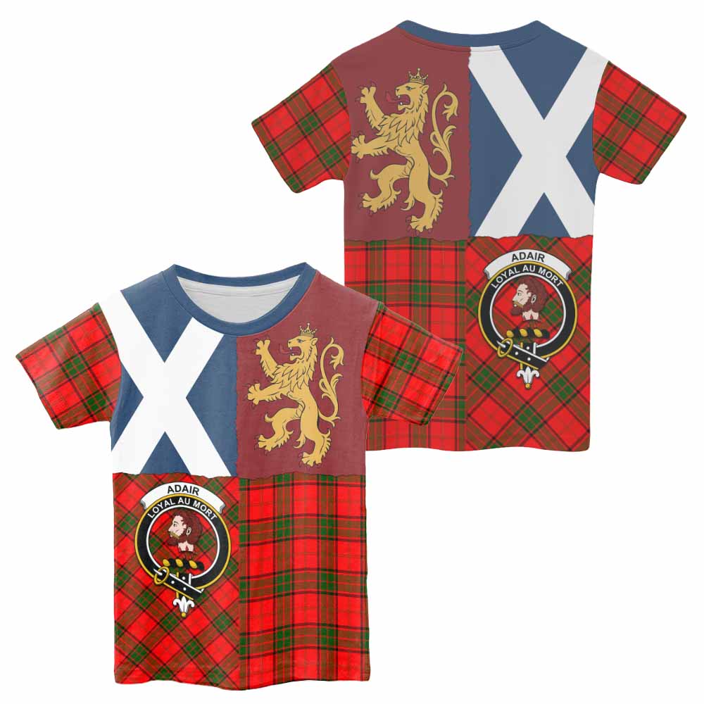 Adair Crest Tartan Kid T-shirt with Lion Rampant Saltire Style - Tartan Vibes Clothing