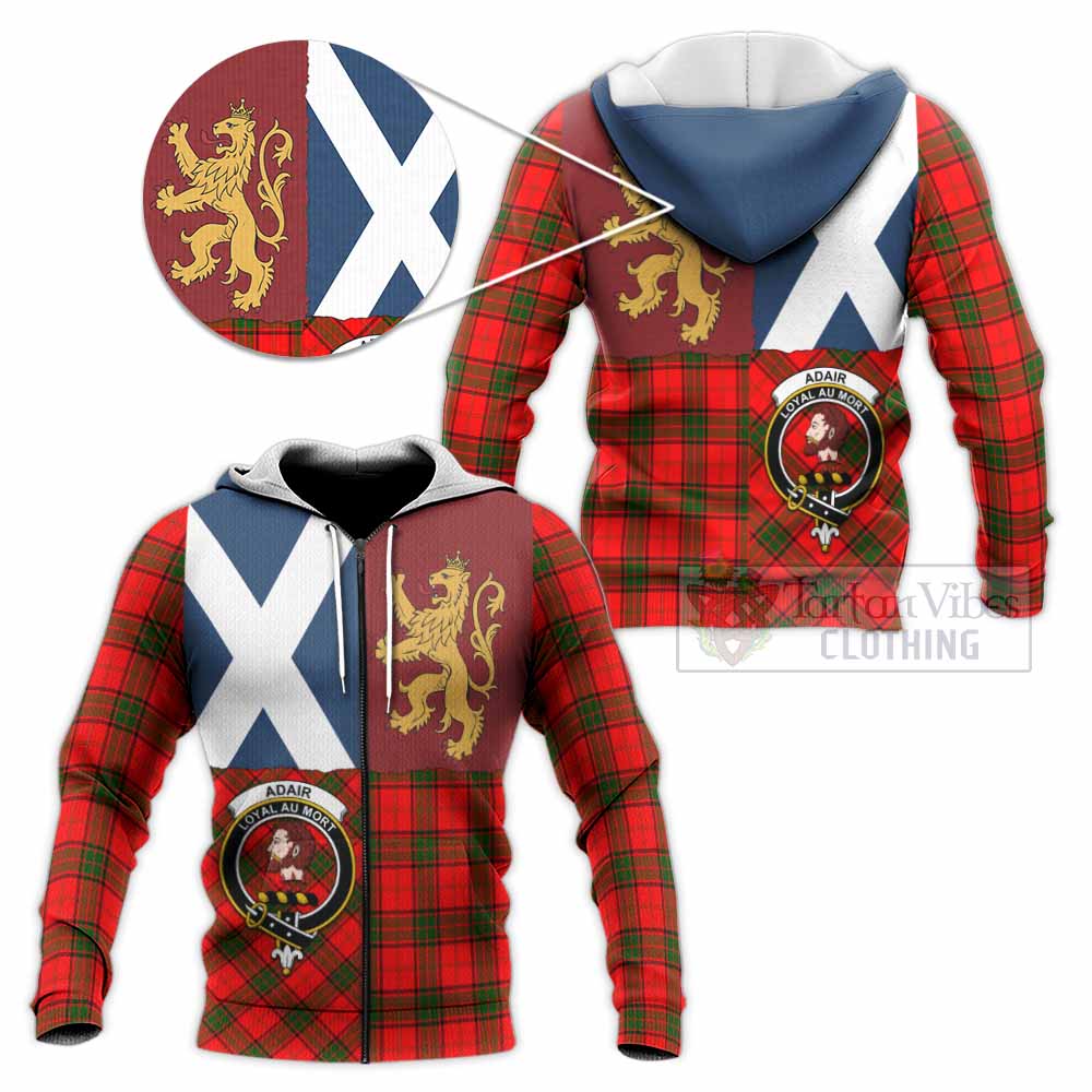 Adair Crest Tartan Knitted Hoodie with Lion Rampant Saltire Style