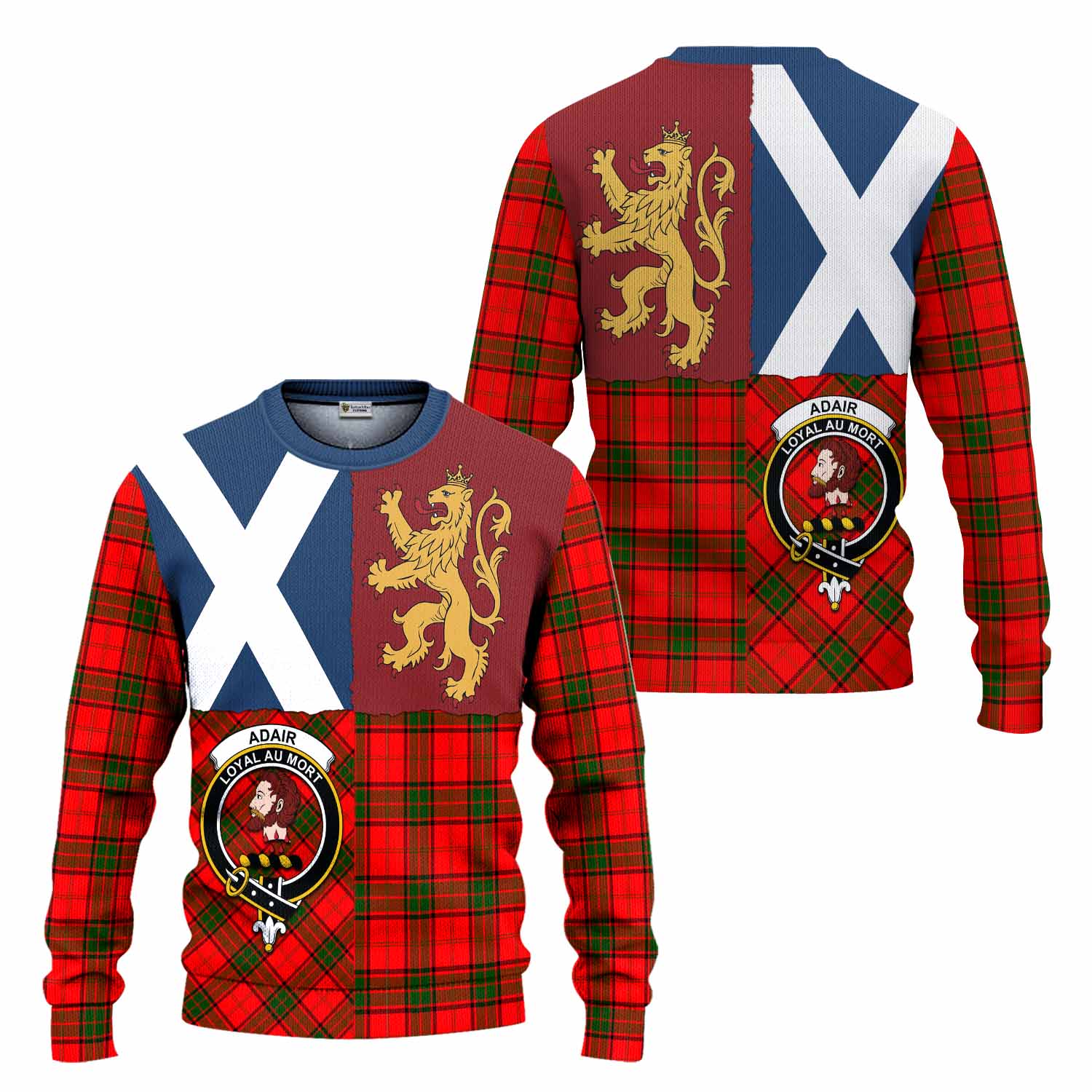 Adair Crest Tartan Knitted Sweater with Lion Rampant Saltire Style