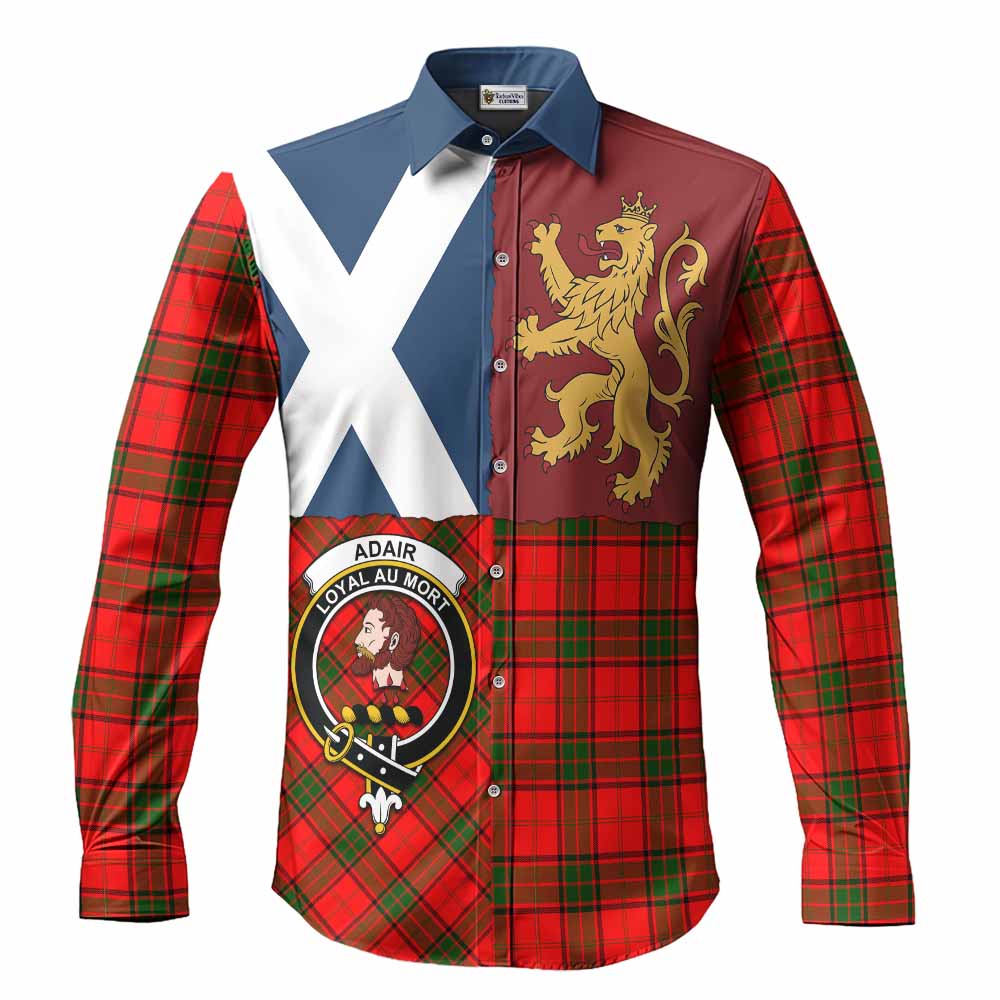 Adair Crest Tartan Long Sleeve Button Shirts with Lion Rampant Saltire Style