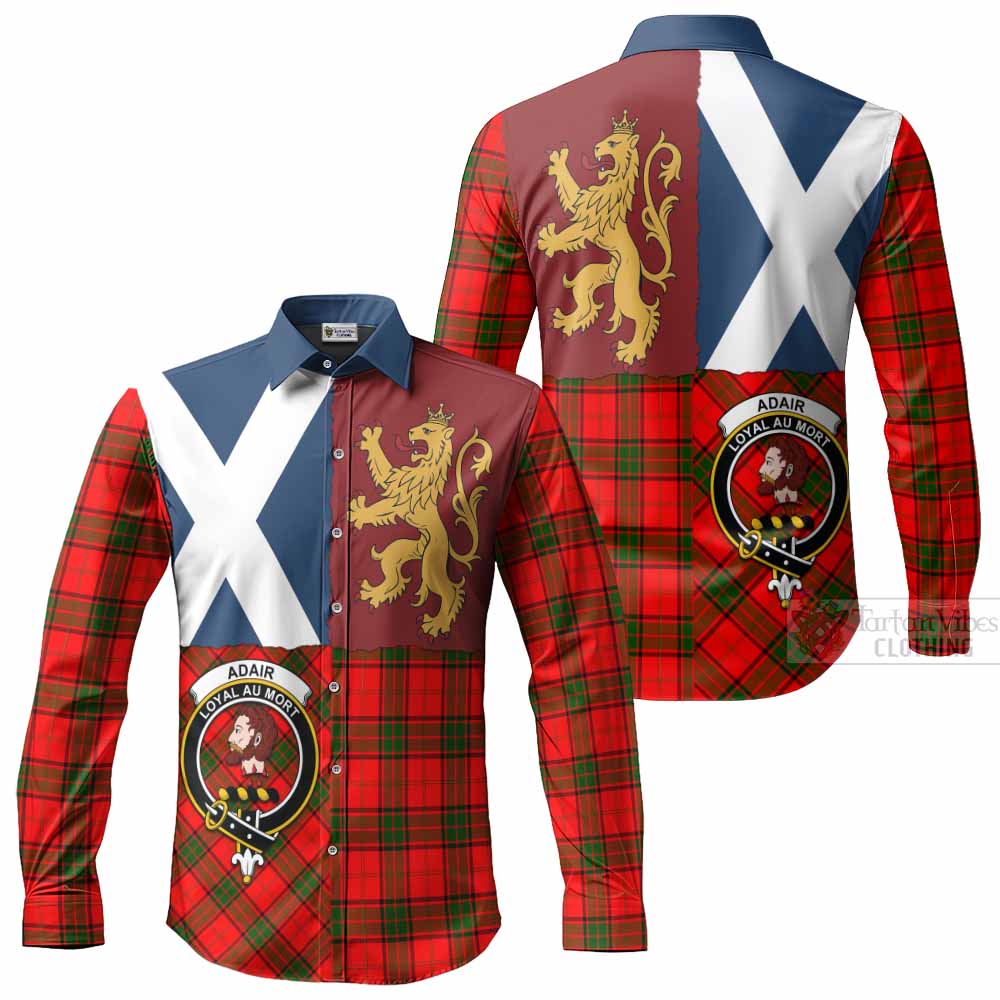 Adair Crest Tartan Long Sleeve Button Shirts with Lion Rampant Saltire Style
