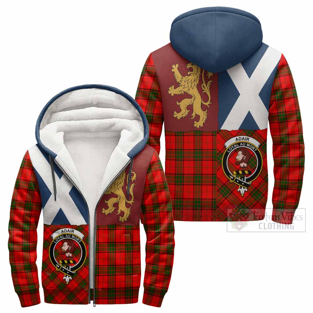 Adair Crest Tartan Sherpa Hoodie with Lion Rampant Saltire Style