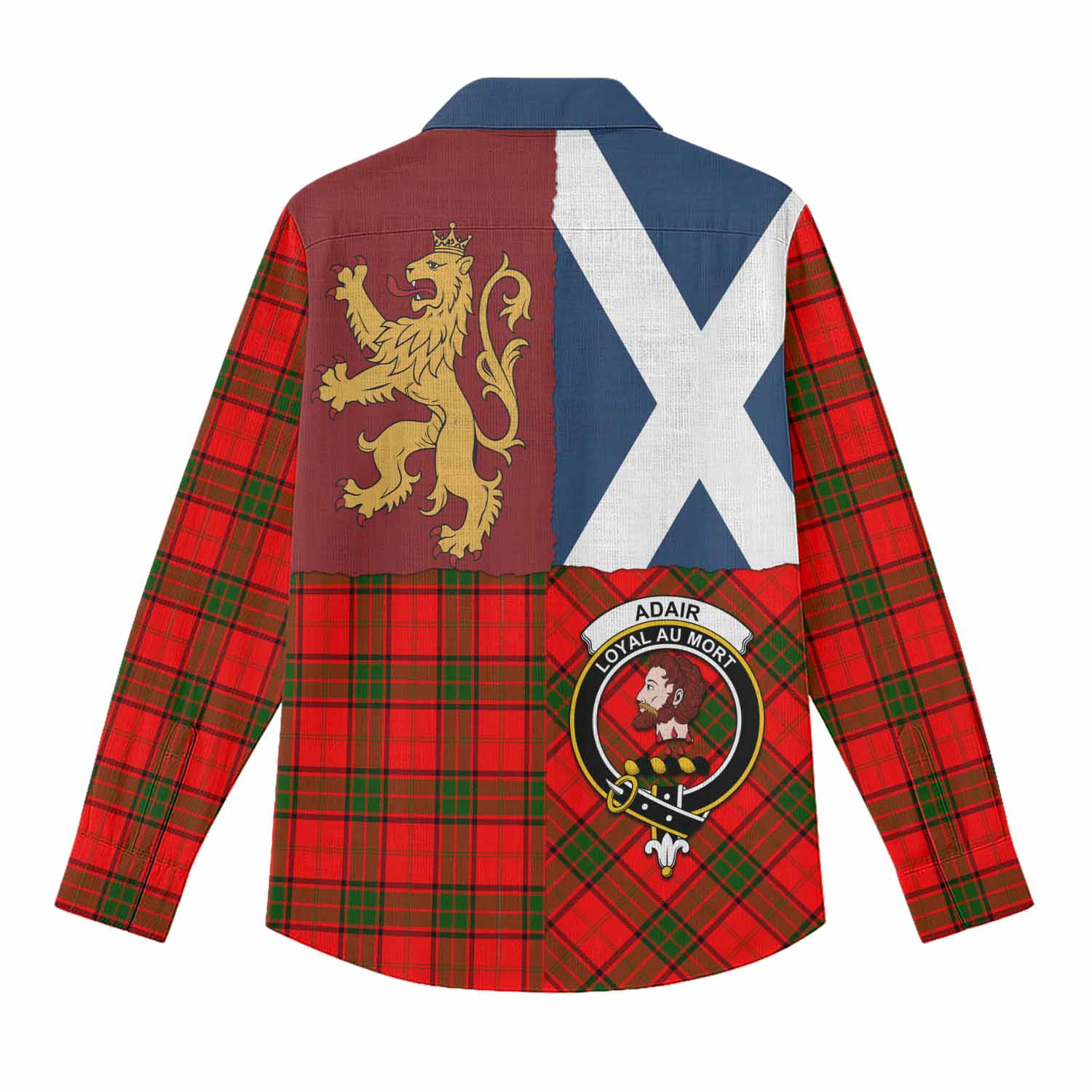 Adair Crest Tartan Women Casual Shirt with Lion Rampant Saltire Style