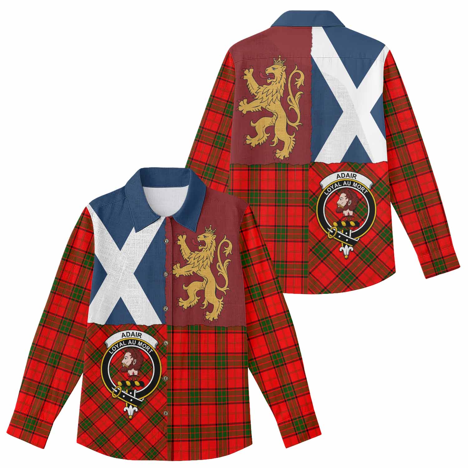 Adair Crest Tartan Women Casual Shirt with Lion Rampant Saltire Style