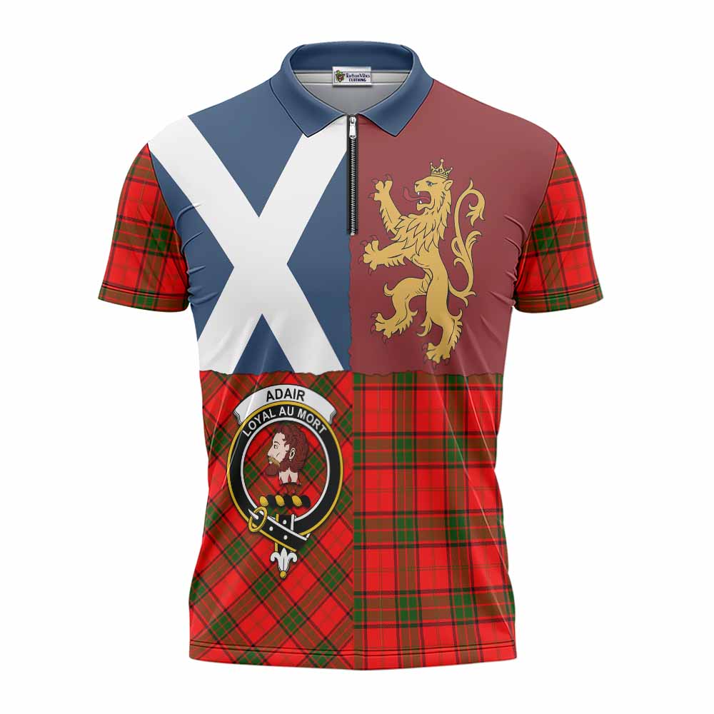 Adair Crest Tartan Zipper Polo Shirt with Lion Rampant Saltire Style