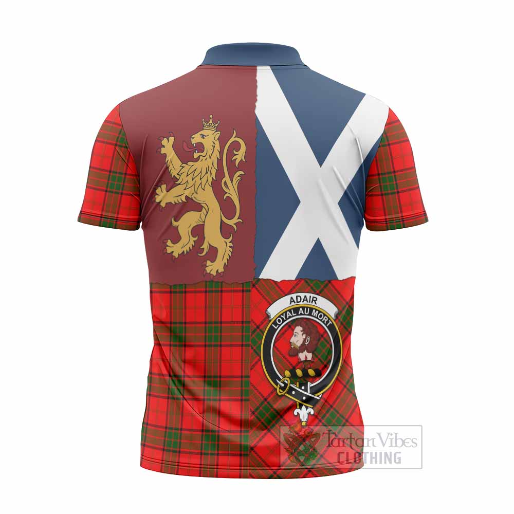 Adair Crest Tartan Zipper Polo Shirt with Lion Rampant Saltire Style