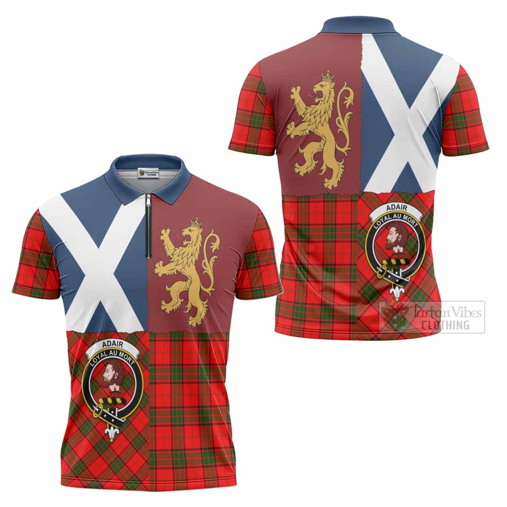 Adair Crest Tartan Zipper Polo Shirt with Lion Rampant Saltire Style