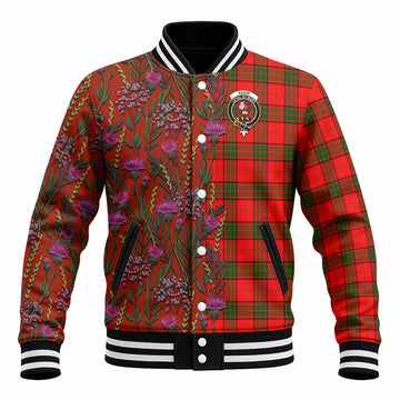 Adair Family Crest Tartan Baseball Jacket Scottish Thistle Flower Pattern Half Style