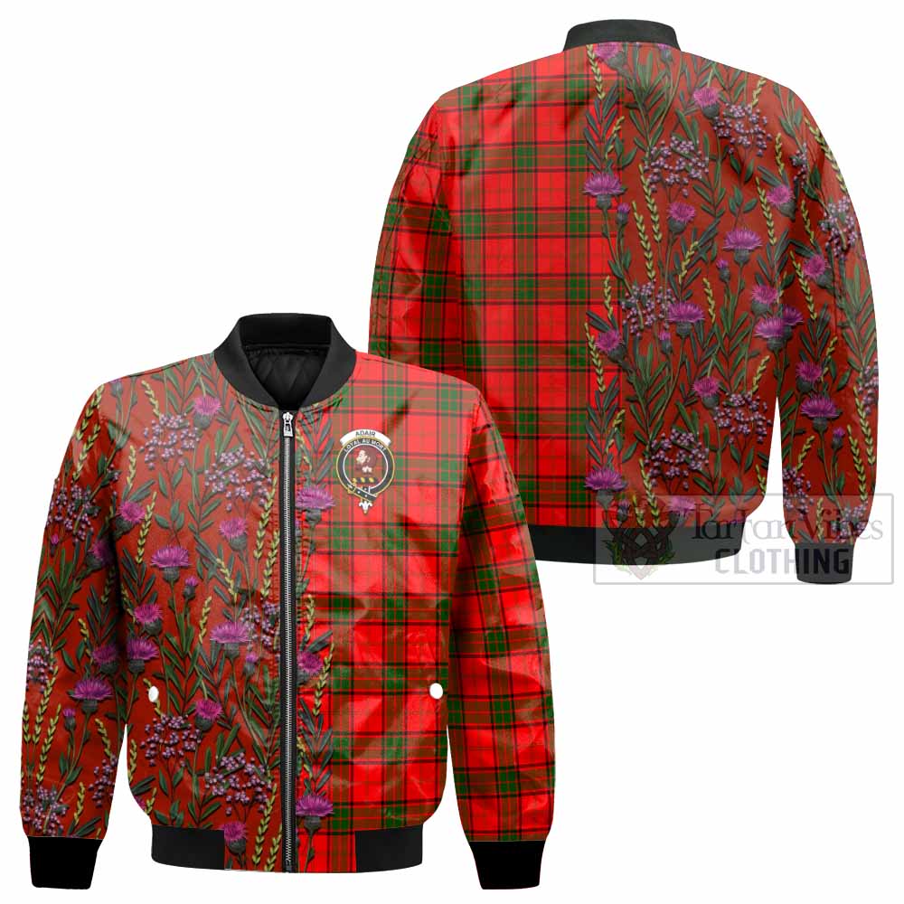 Adair Family Crest Tartan Bomber Jacket Scottish Thistle Flower Pattern Half Style - Tartan Vibes Clothing