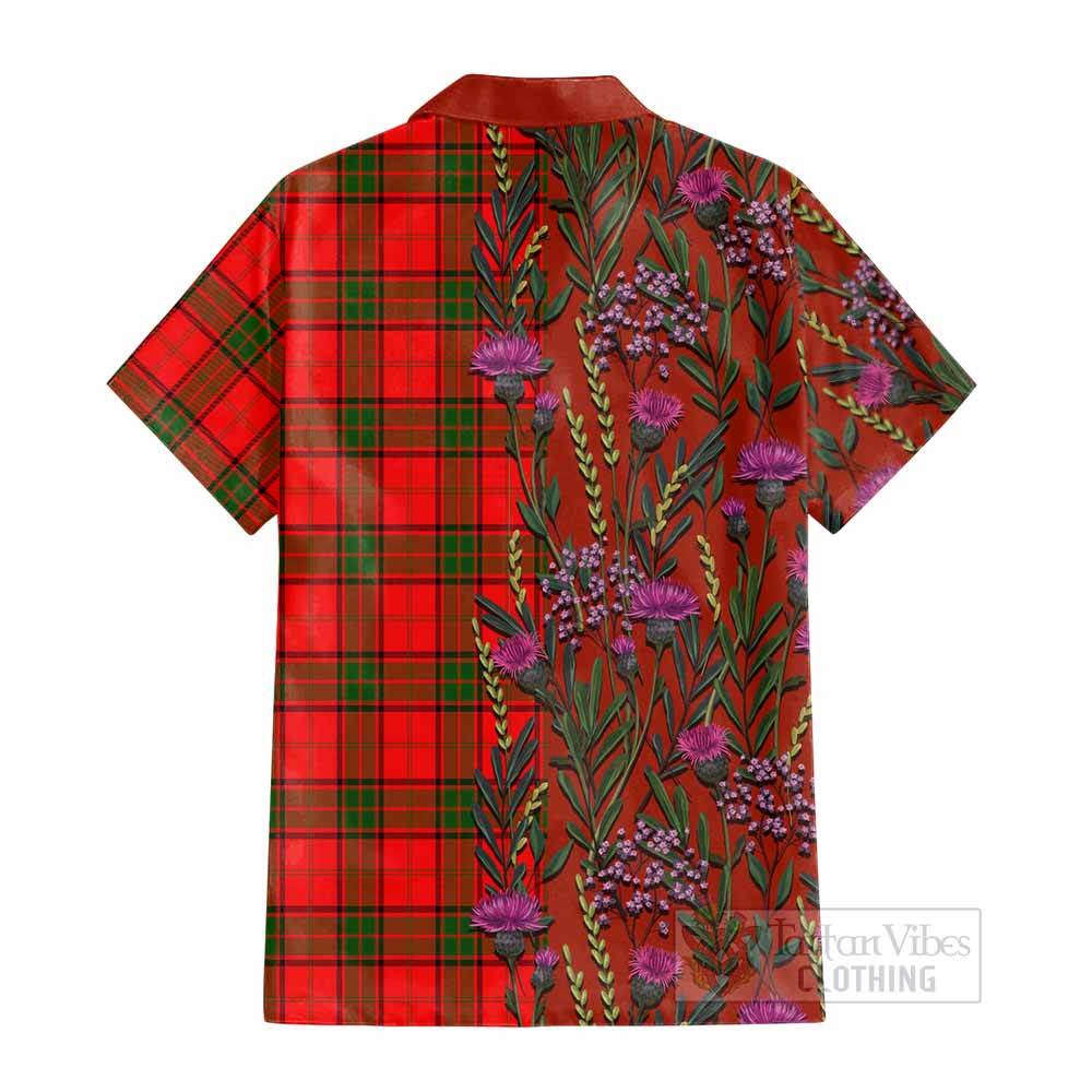 Adair Family Crest Tartan Cotton Hawaiian Shirt Scottish Thistle Flower Pattern Half Style - Tartan Vibes Clothing