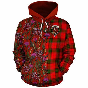 Adair Family Crest Tartan Cotton Hoodie Scottish Thistle Flower Pattern Half Style - Tartan Vibes Clothing