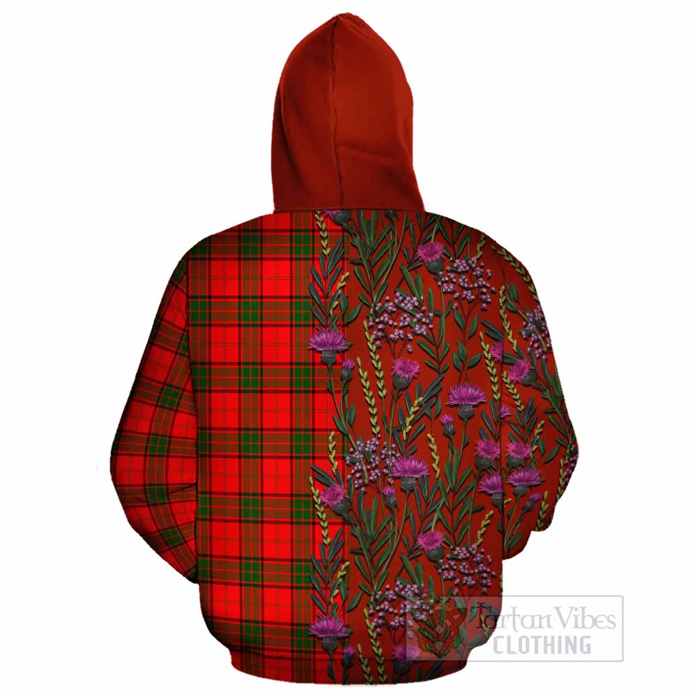 Adair Family Crest Tartan Cotton Hoodie Scottish Thistle Flower Pattern Half Style - Tartan Vibes Clothing