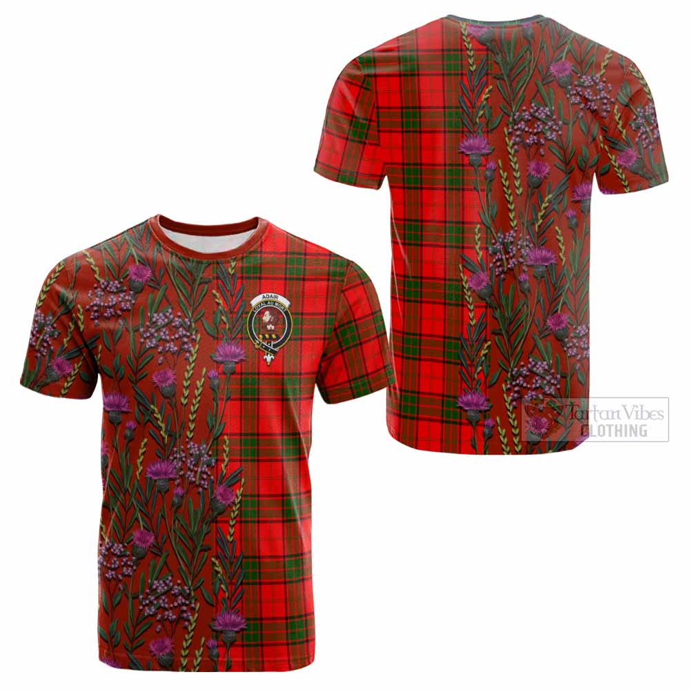 Adair Family Crest Tartan Cotton T-shirt Scottish Thistle Flower Pattern Half Style - Tartan Vibes Clothing