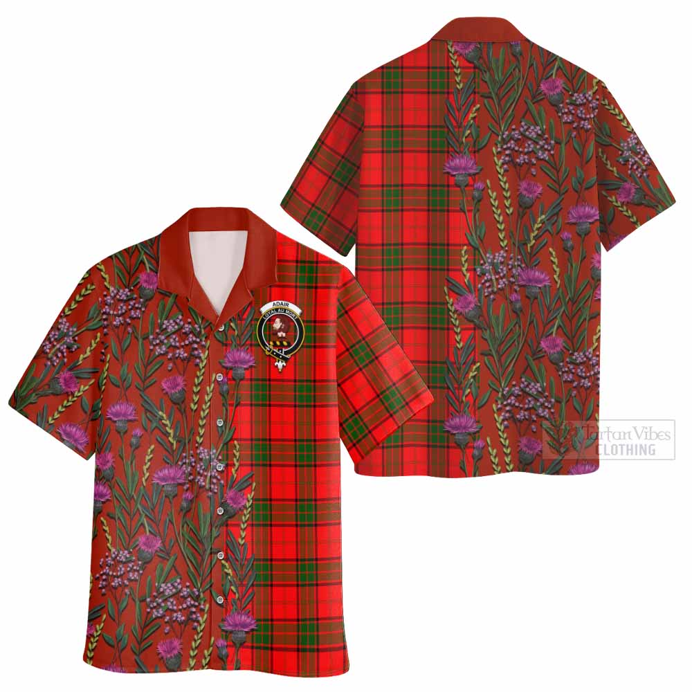 Adair Family Crest Tartan Hawaiian Shirt Scottish Thistle Flower Pattern Half Style - Tartan Vibes Clothing