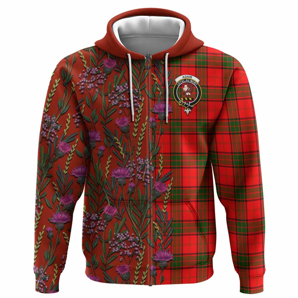Adair Family Crest Tartan Hoodie Scottish Thistle Flower Pattern Half Style - Tartan Vibes Clothing
