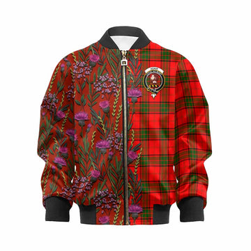 Adair Family Crest Tartan Kid Bomber Jacket Scottish Thistle Flower Pattern Half Style - Tartan Vibes Clothing