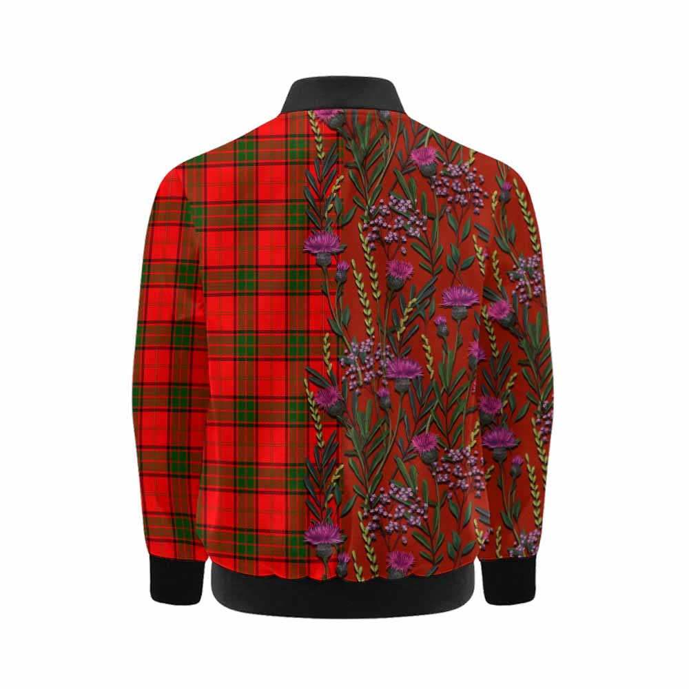 Adair Family Crest Tartan Kid Bomber Jacket Scottish Thistle Flower Pattern Half Style - Tartan Vibes Clothing