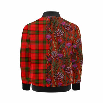 Adair Family Crest Tartan Kid Bomber Jacket Scottish Thistle Flower Pattern Half Style - Tartan Vibes Clothing