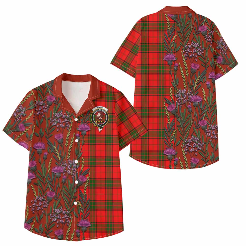 Adair Family Crest Tartan Kid Hawaiian Shirt Scottish Thistle Flower Pattern Half Style - Tartan Vibes Clothing