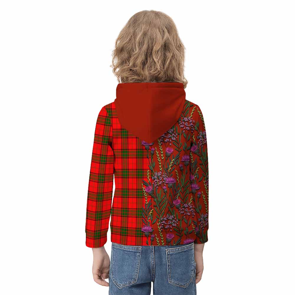 Adair Family Crest Tartan Kid Hoodie Scottish Thistle Flower Pattern Half Style - Tartan Vibes Clothing