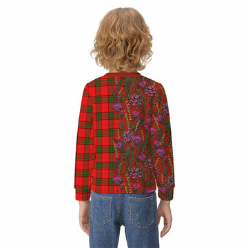 Adair Family Crest Tartan Kid Knitted Sweatshirt Scottish Thistle Flower Pattern Half Style - Tartan Vibes Clothing