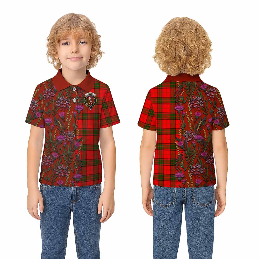 Adair Family Crest Tartan Kid Polo Shirt Scottish Thistle Flower Pattern Half Style - Tartan Vibes Clothing