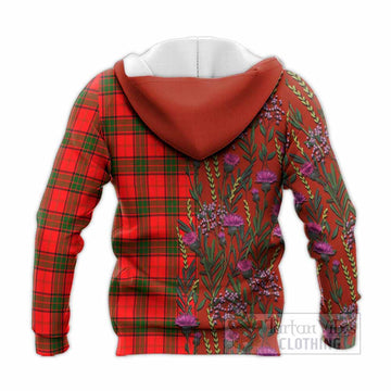Adair Family Crest Tartan Knitted Hoodie Scottish Thistle Flower Pattern Half Style - Tartan Vibes Clothing