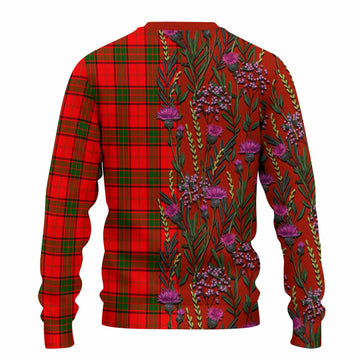 Adair Family Crest Tartan Knitted Sweater Scottish Thistle Flower Pattern Half Style - Tartan Vibes Clothing