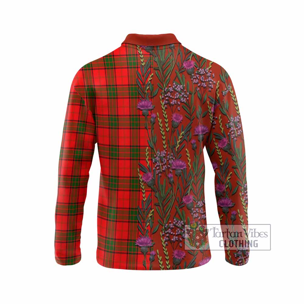 Adair Family Crest Tartan Long Sleeve Polo Shirt Scottish Thistle Flower Pattern Half Style - Tartan Vibes Clothing