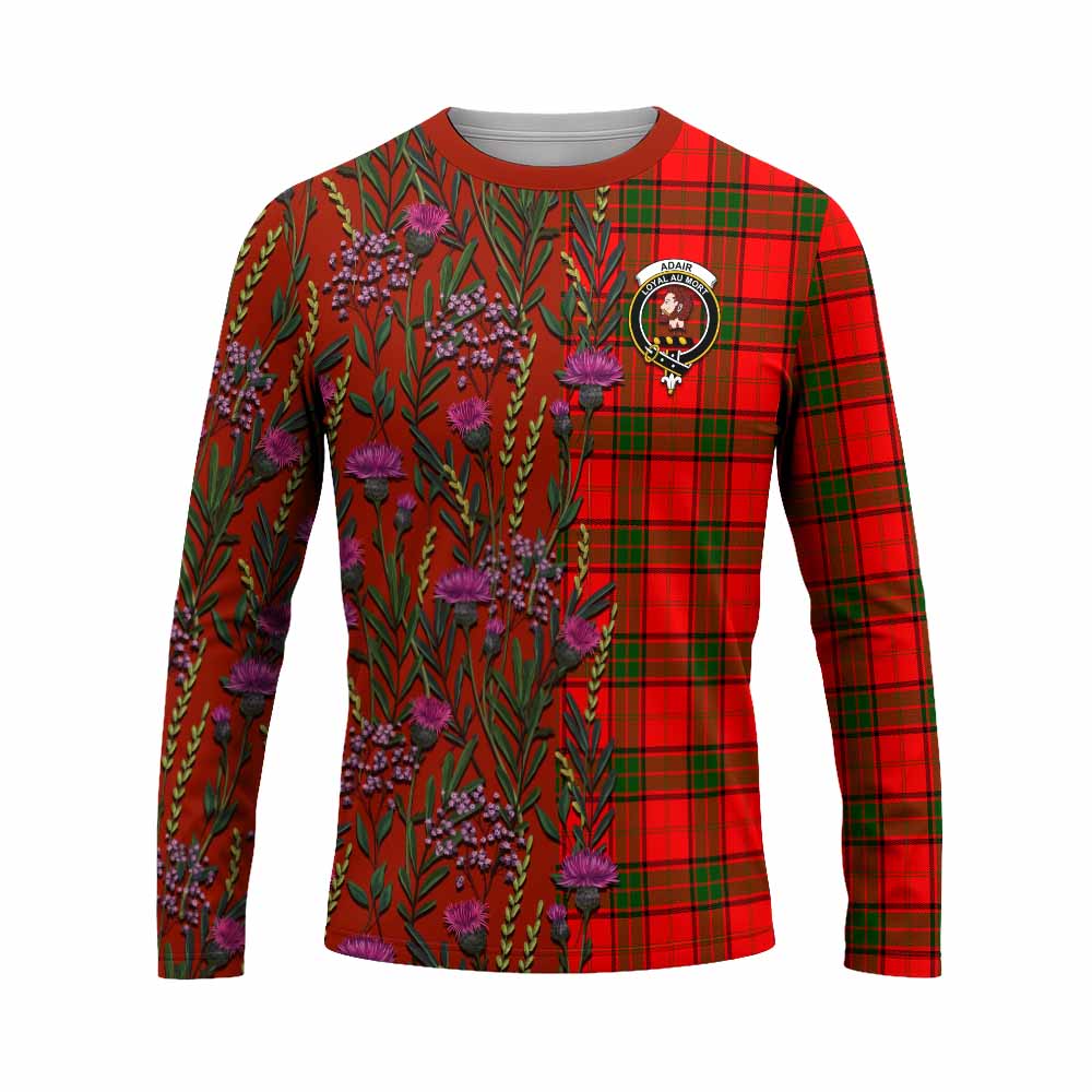 Adair Family Crest Tartan Long Sleeve T-Shirt Scottish Thistle Flower Pattern Half Style - Tartan Vibes Clothing