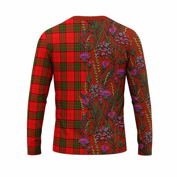 Adair Family Crest Tartan Long Sleeve T-Shirt Scottish Thistle Flower Pattern Half Style - Tartan Vibes Clothing